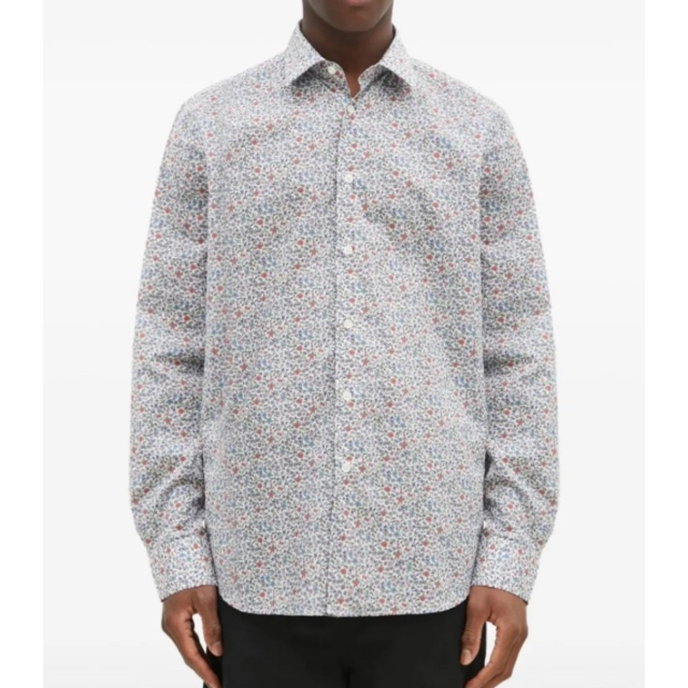 Paul Smith White Button-Down Shirt with Blue‎ and Rust Micro Floral Print Size L